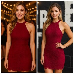 Lulus Love Poem Magenta Lace Halter Mini Dress XS NWT Cocktail Party